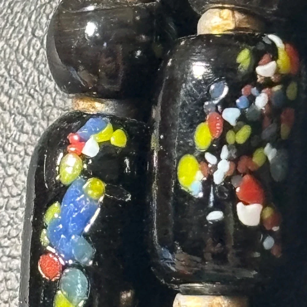 VTG Venetian or‎ Murano Black Glass Confetti Bead Necklace Multicolor